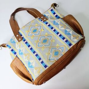 Nena & Co. Guatemala Leather Embroidered Large Satchel Top Handle Bag